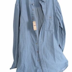 NWT Wrangler Rugged Wear Blue Denim Button Down Shirt - Large Tall (LT)